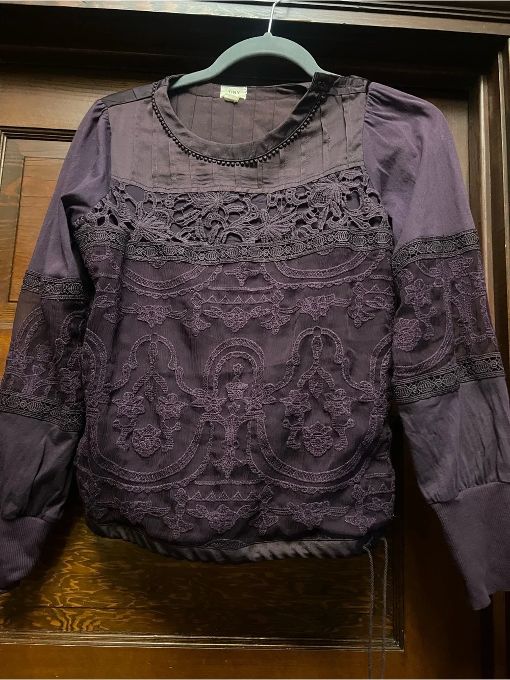 Anthropologie Embroidered Lace-Front Blouse - Plum